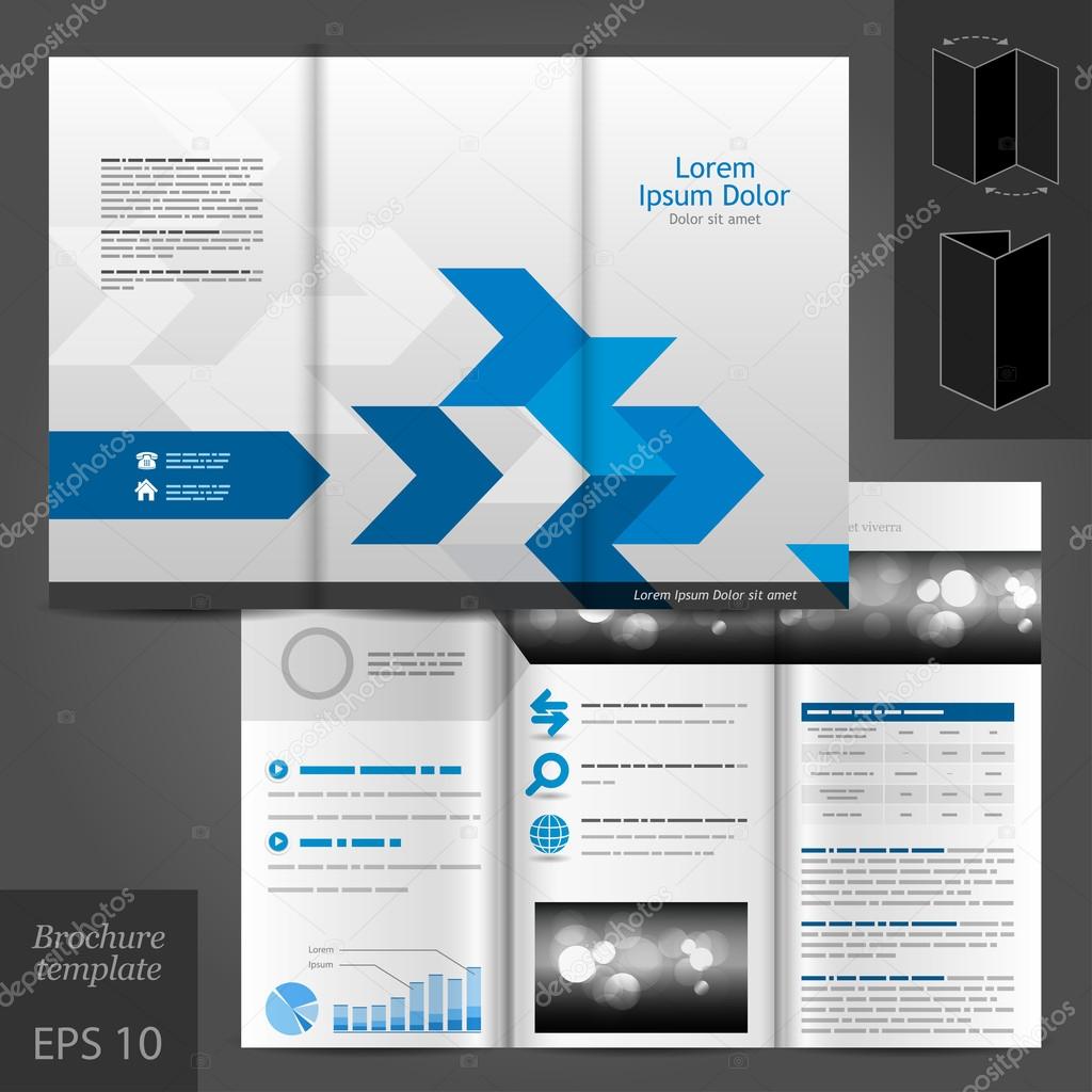 Brochure template design with blue arrows.