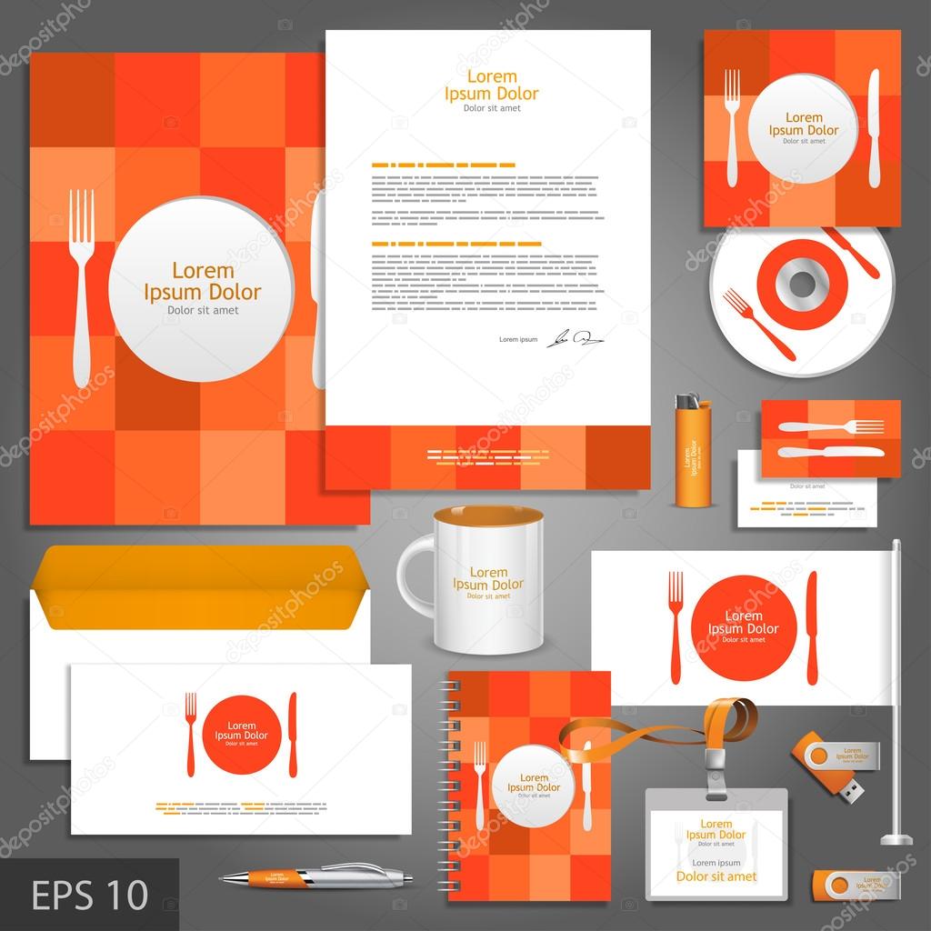 Corporate identity template for restaurant with plate
