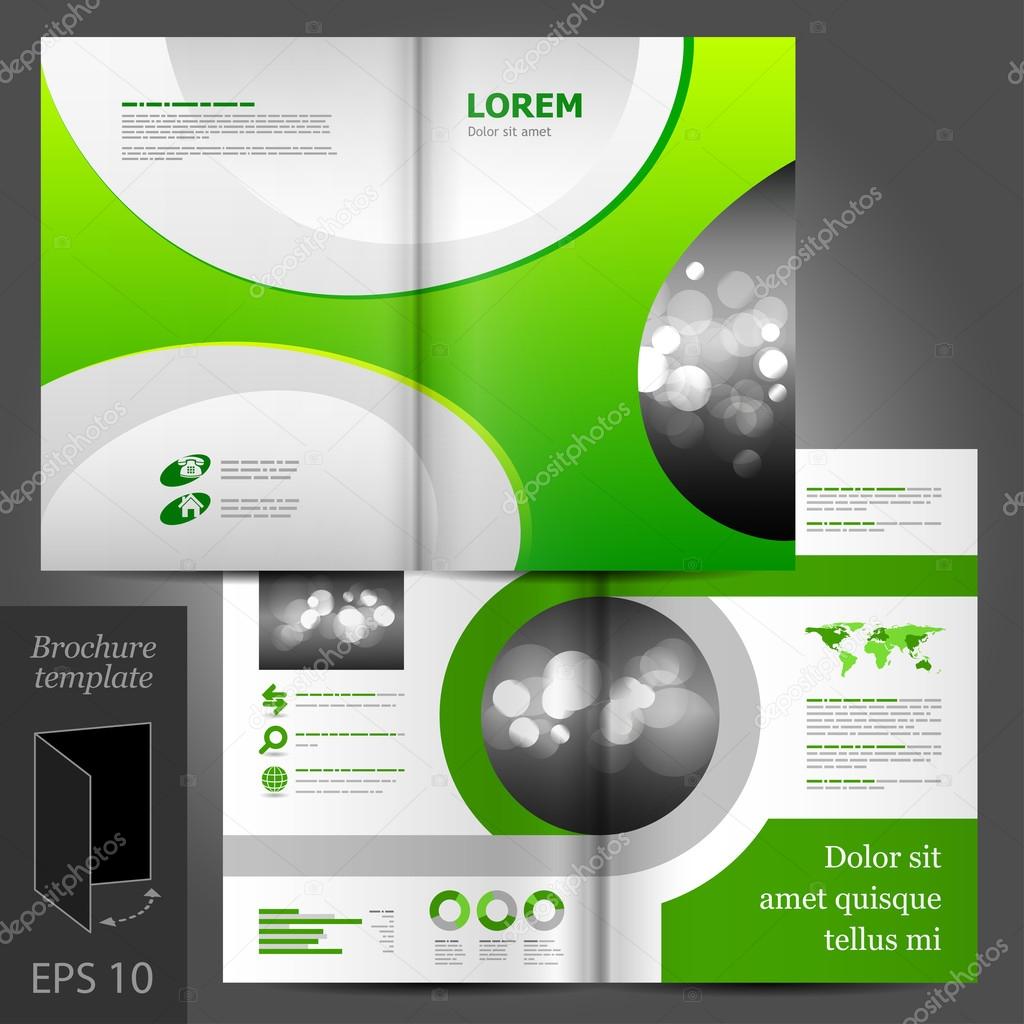Brochure template design with green round elements.