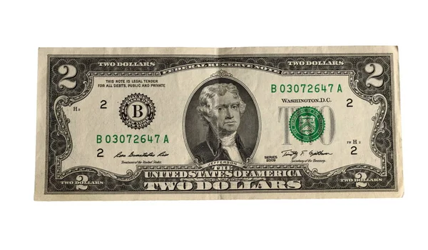 stock image Banknote, two US dollars, 2009 issue, on a white background