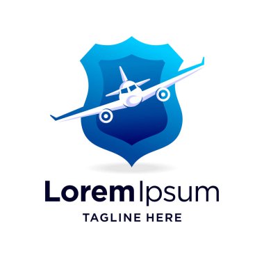 Kalkan konseptli güvenli uçak logosu