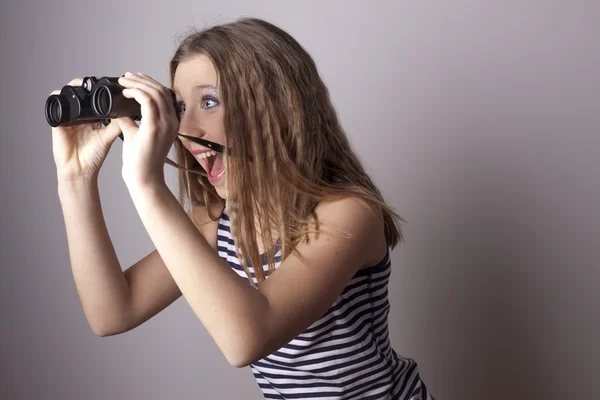 Navy girl with binoculars. — Stock Photo, Image
