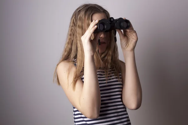 Sailor girl with binoculars . — Stock Photo, Image