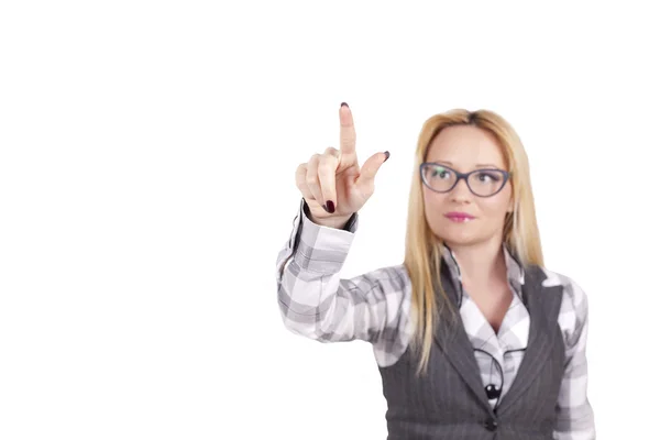 Young woman pointing up — Stock Photo, Image