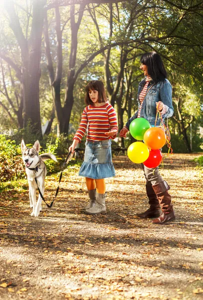 Mutlu bir aile parkta yürüyor. — Stok fotoğraf