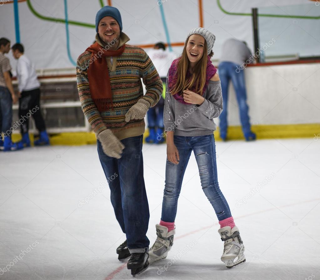 Winter sport, father and daughter