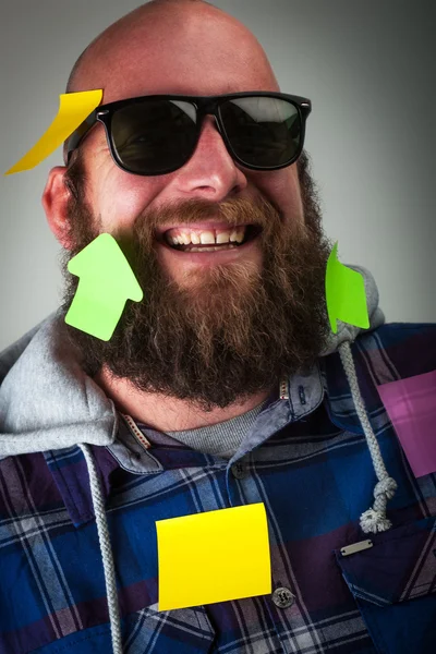 Funny guy and stickers — Stock Photo, Image