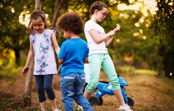 Afro American boy and Caucasian young girls — Stock Photo, Image