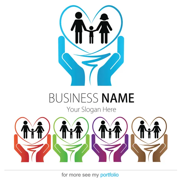 Empresa (Negocio) Logo Diseñar, Vector, Corazón, Familia, Manos — Vector de stock