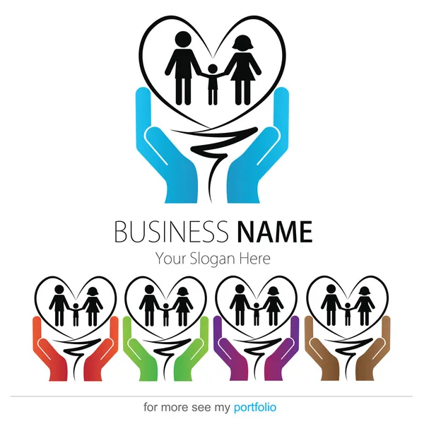 Yritys (Business) Logo Design, Vektori, Sydän, Perhe, Kädet — vektorikuva
