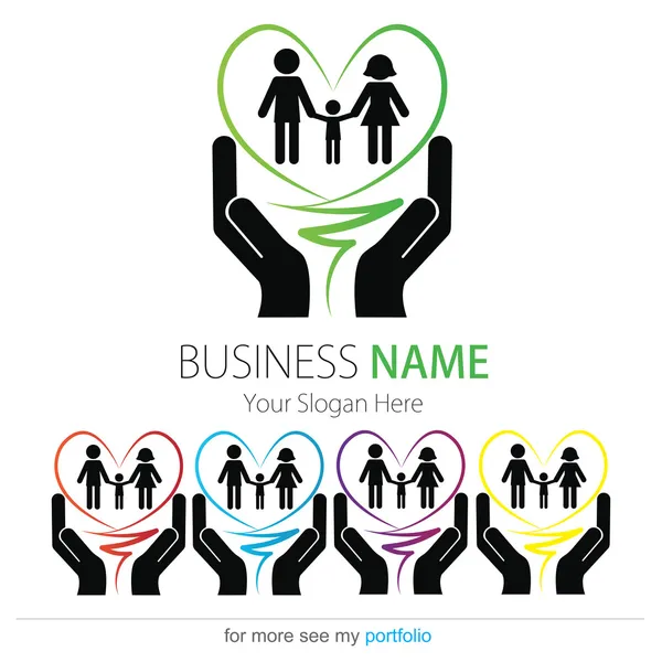 Company (Business) Logo Design, Vector, Heart, Family, Hands — Stock Vector