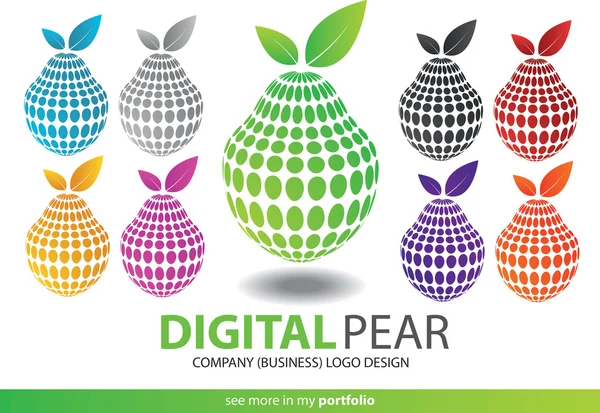 Företag (business) Logotypdesign, digital päron, frukt, vektor — Stock vektor