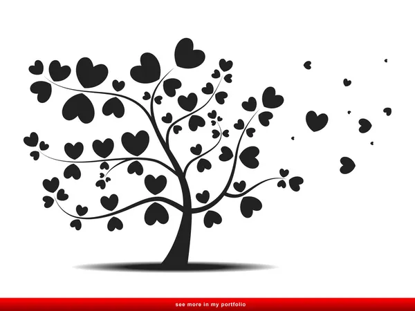Baum mit roten Herzblättern, Liebe — Stockvektor