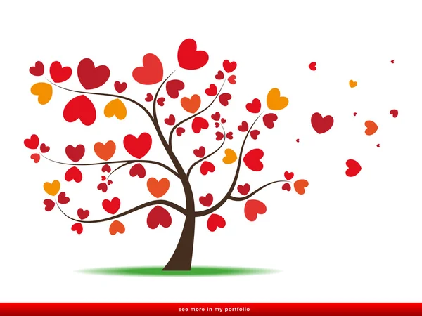 Φύλλα δέντρο με κόκκινη καρδιά, αγάπη — Διανυσματικό Αρχείο