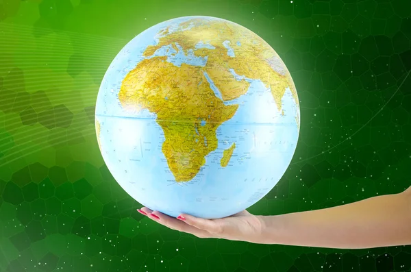 Earth globus in hand, various background — Stock Photo, Image