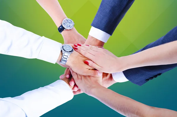 Lagarbete, hålla händer, handslag, business bakgrund — Stockfoto