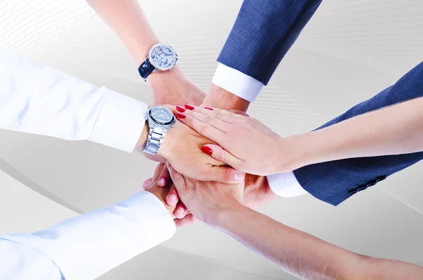 Teamwork, houden handen, handdruk, zakelijke achtergrond — Stockfoto