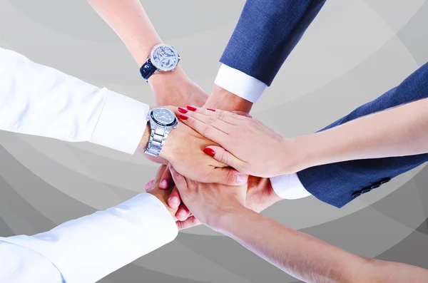 Lagarbete, hålla händer, handslag, business bakgrund — Stockfoto