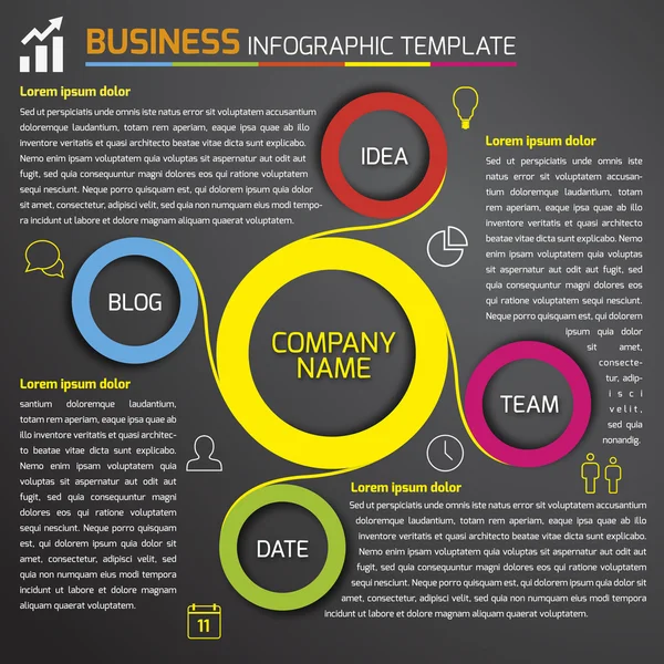 Business dunkle Infografik-Vorlage mit Kreisen — Stockvektor