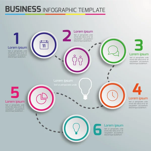 3-6 Passos de processo de negócios infográficos vetor, fundo claro, círculos, bolhas — Vetor de Stock