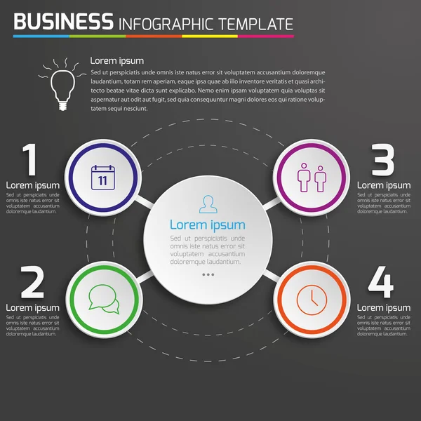 4-6 Schritte Prozess Business-Infografik-Vektor, dunkler Hintergrund, Kreise, Blasen — Stockvektor