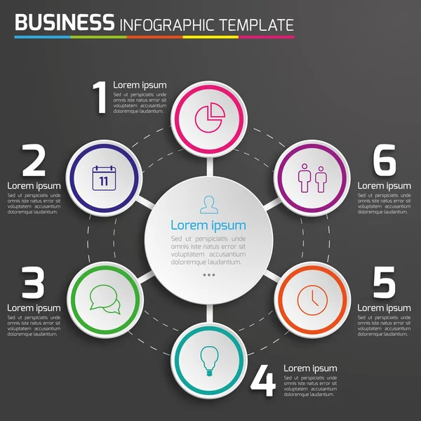 4-6 adımları iş infographics vektör, koyu arka plan, daireler, baloncuklar işlemek
