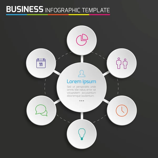 4-6 Steps process business infographics vector, dark background, circles, bubbles — Stock Vector