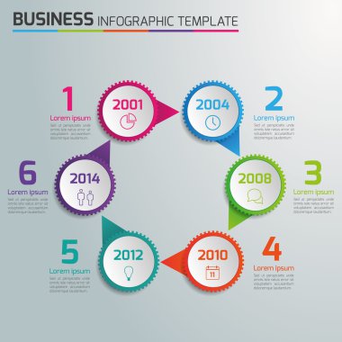 6 adım süreci iş infographics, hafif vektör arka plan, daireler, Dişliler
