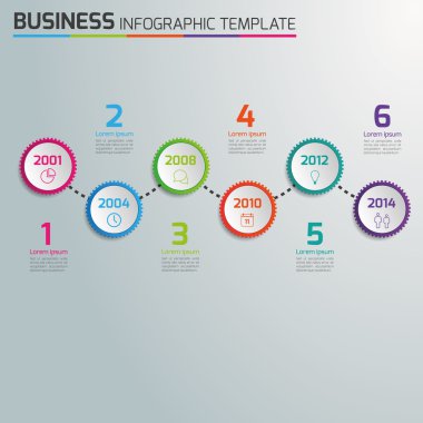 6 adım süreci iş infographics, hafif vektör arka plan, daireler, Dişliler