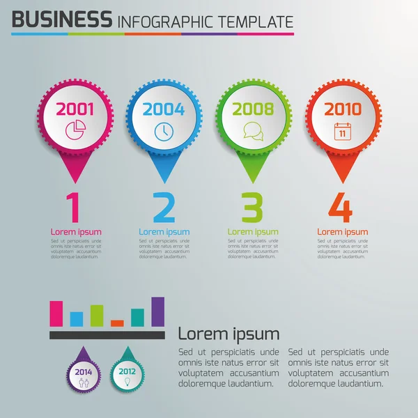 4 つのステップ プロセス ビジネス infographics、光ベクトルの背景、サークル、歯車 — ストックベクタ