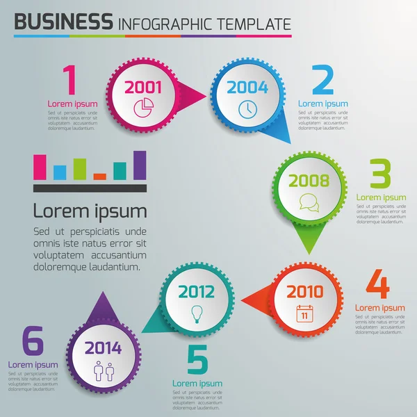 6 Steps process business infographics, light vector background, circles, gears — Stock Vector