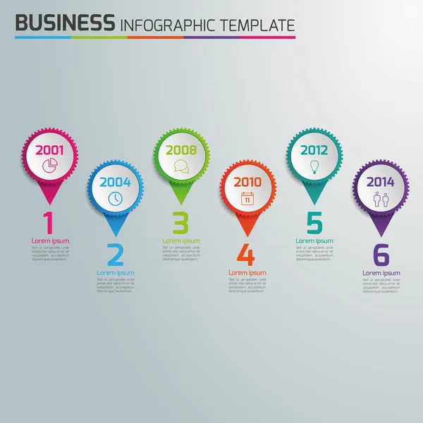 6 étapes processus infographie d'entreprise, arrière-plan vectoriel léger, cercles, engrenages — Image vectorielle