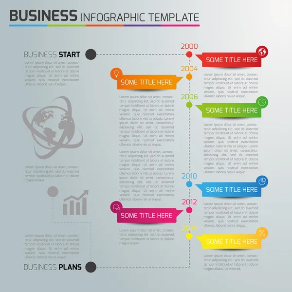 Info graphique modèle de timeline avec icônes, fond clair, 6 étapes — Image vectorielle