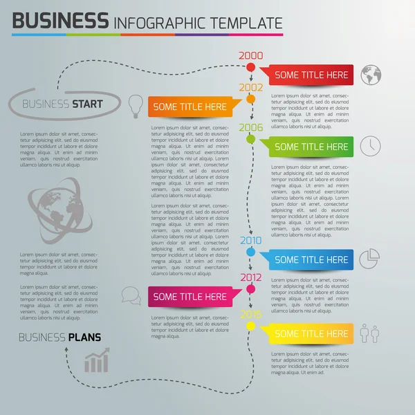 Info plantilla de línea de tiempo gráfica con iconos, fondo claro, 6 pasos — Archivo Imágenes Vectoriales