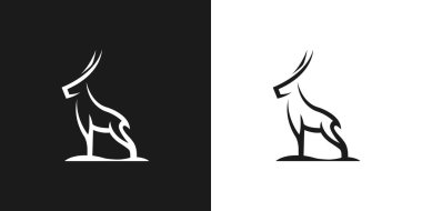 Kavisli çizgilerden logo geyiği. Zarif geyik. Hayvan bir antilop ve bir karaca gibi görünüyor.