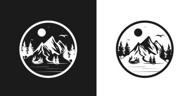 Logo doğası ve dağlar. Ormandaki ev