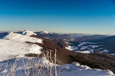 Kış manzarası, Polonina Wetliska, Smerek, Bieszczady Ulusal Parkı, Polonya.