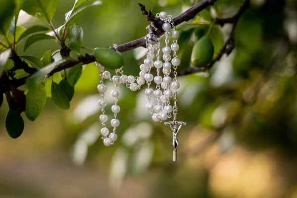 First communion, rosary. First Holy Communion concept.