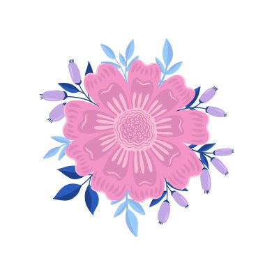 Çiçek yaprağı soyut stilizasyonu. Düz çiçekli çiçek deseni. Beyaz arkaplanda izole edilmiş zarif tasarım..