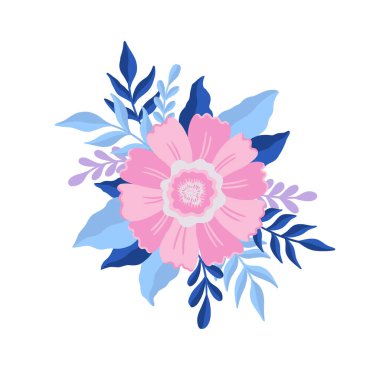 Çiçek yaprağı soyut stilizasyonu. Düz çiçekli çiçek deseni. Beyaz arkaplanda izole edilmiş zarif tasarım..