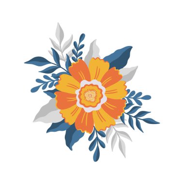 Çiçek yaprağı soyut stilizasyonu. Düz çiçekli çiçek deseni. Beyaz arkaplanda izole edilmiş zarif tasarım..