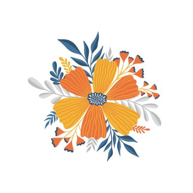 Çiçek yaprağı soyut stilizasyonu. Düz çiçekli çiçek deseni. Beyaz arkaplanda izole edilmiş zarif tasarım..