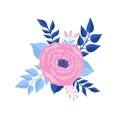 Çiçek yaprağı soyut stilizasyonu. Düz çiçekli çiçek deseni. Beyaz arkaplanda izole edilmiş zarif tasarım..