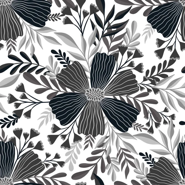 가시없는 패턴 monochrome flower.Elegant flororal design.Botanical print. 패션 인쇄물. — 스톡 벡터