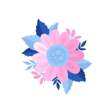 Çiçek yaprağı soyut stilizasyonu. Düz çiçekli çiçek deseni. Beyaz arkaplanda izole edilmiş zarif tasarım..