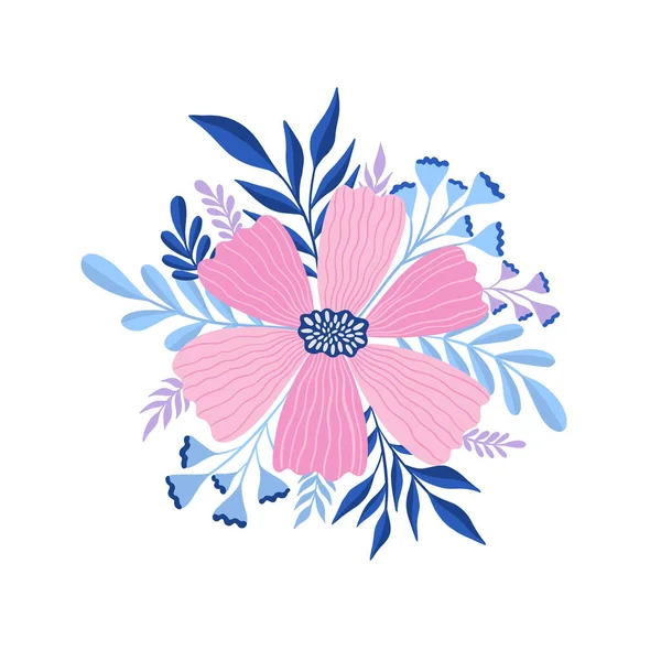 Çiçek yaprağı soyut stilizasyonu. Düz çiçekli çiçek deseni. Beyaz arkaplanda izole edilmiş zarif tasarım..