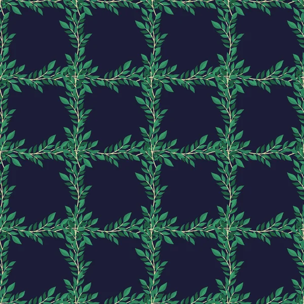 Seamless pattern square branch leaves.Nature background horizontal and vertical strip plant. — Stock Vector