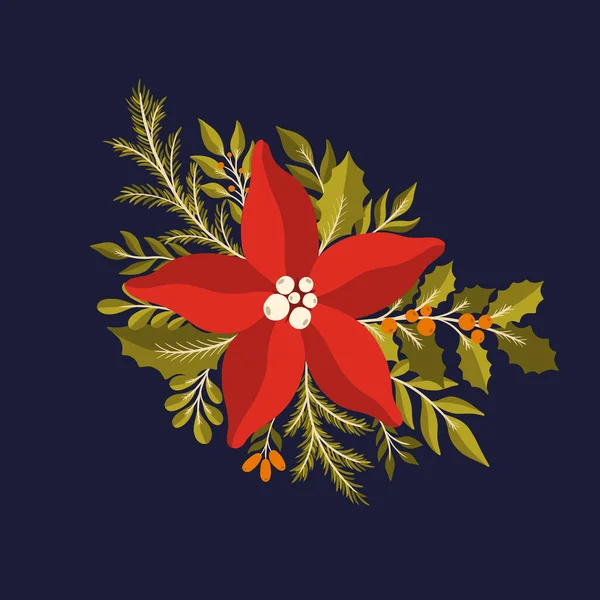 Рождественские цветочные растения изолированы омелы poinsettia .New год 2021 коллекция отрасли leaf.Decoration ботанический дизайн. — стоковый вектор