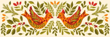 Süslü Noel 2022 Kuş Hayvanı. Branch zarif xmas tasarımını bırakıyor..