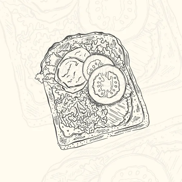 Illustratie toast schets voedsel.Handgetekend element design menu. Geïsoleerd object in witte achtergrond — Stockvector